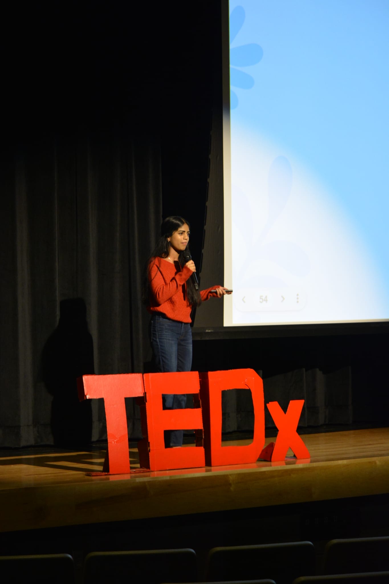 Anvitha giving her TED Talk at the TEDx conference